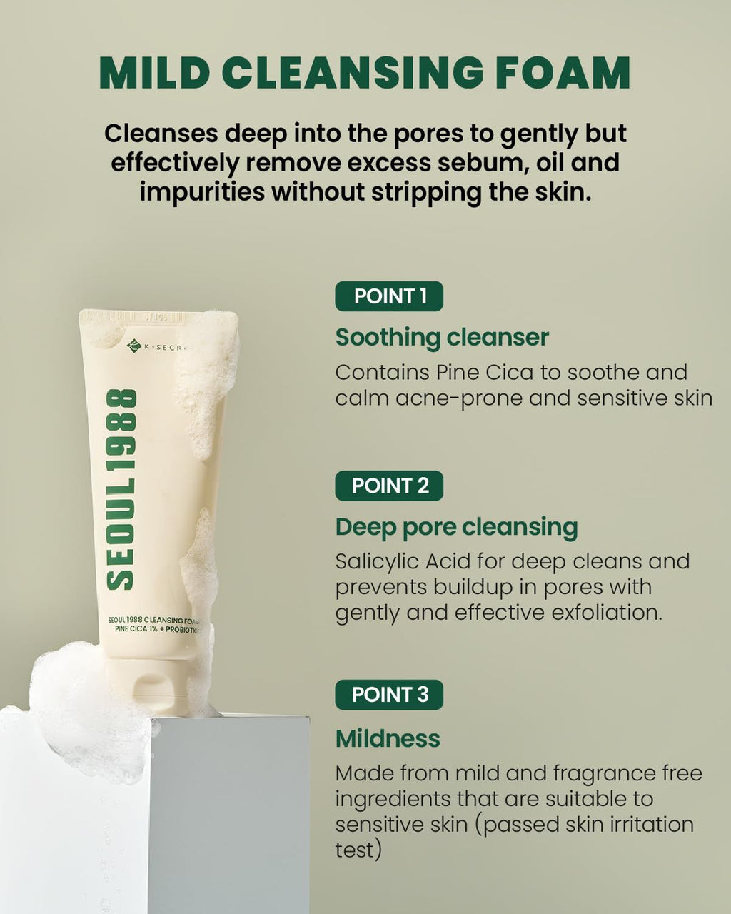 K - SECRET SEOUL 1988 - SEOUL 1988 Cleansing Foam: Pine Cica 1% + Probiotics 150ml