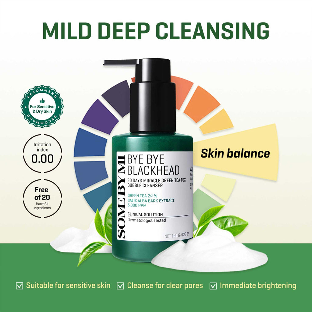Some By Mi Bye Bye Blackhead 30 Days Miracle Green Tea Tox Bubble Cleanser Καθαριστικό Προσώπου 120ml
